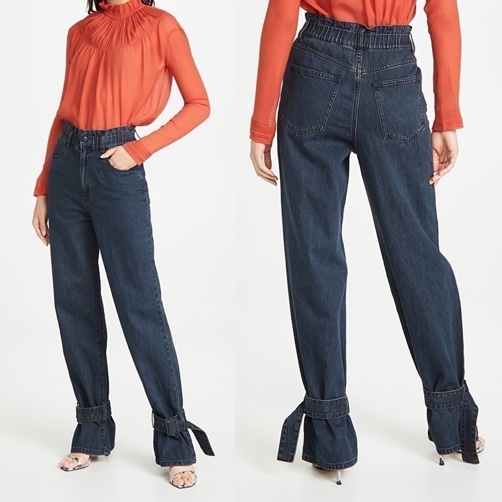 WeWoreWhat Jeans Paperbag Buckle Cuffed High-Rise Denim Canal‎ 25 28 NWT